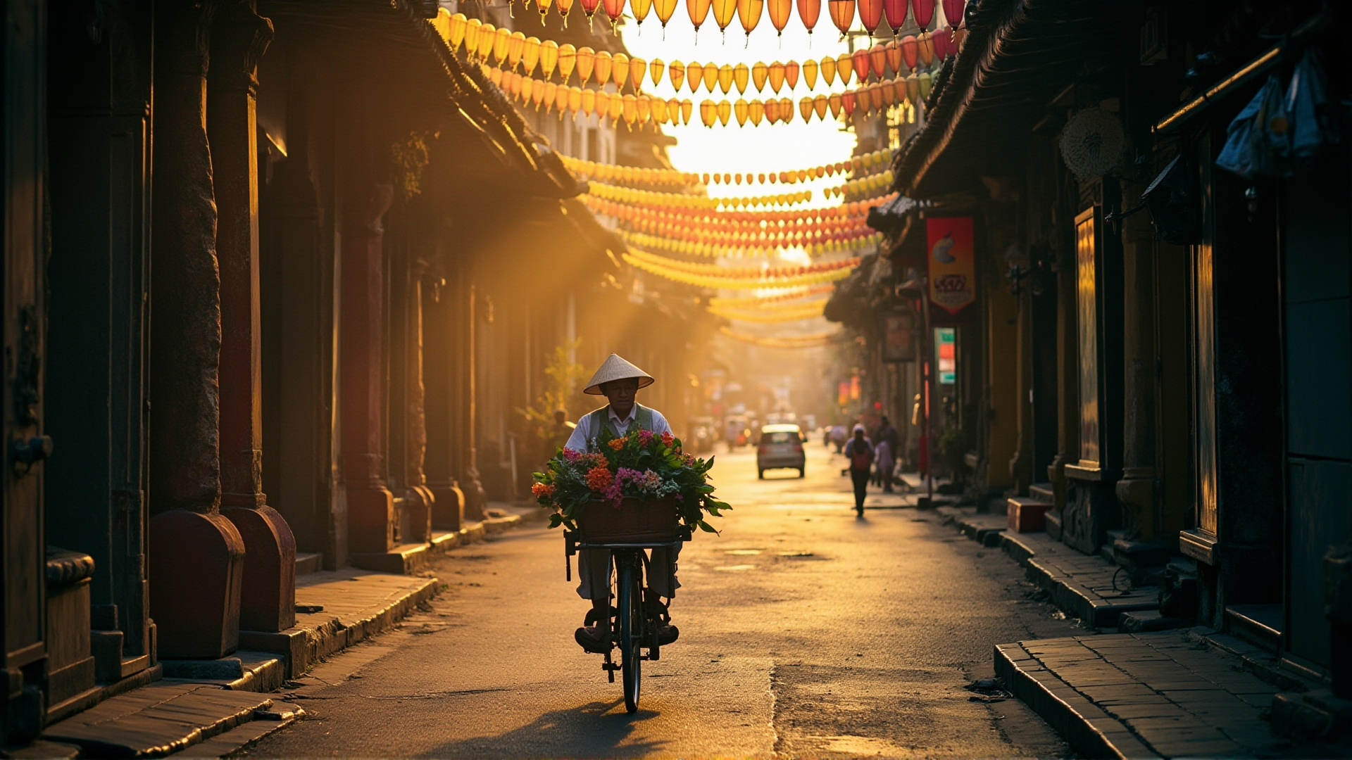 Colorful street market in a cheap vacation spot in Southeast Asia with affordable local food